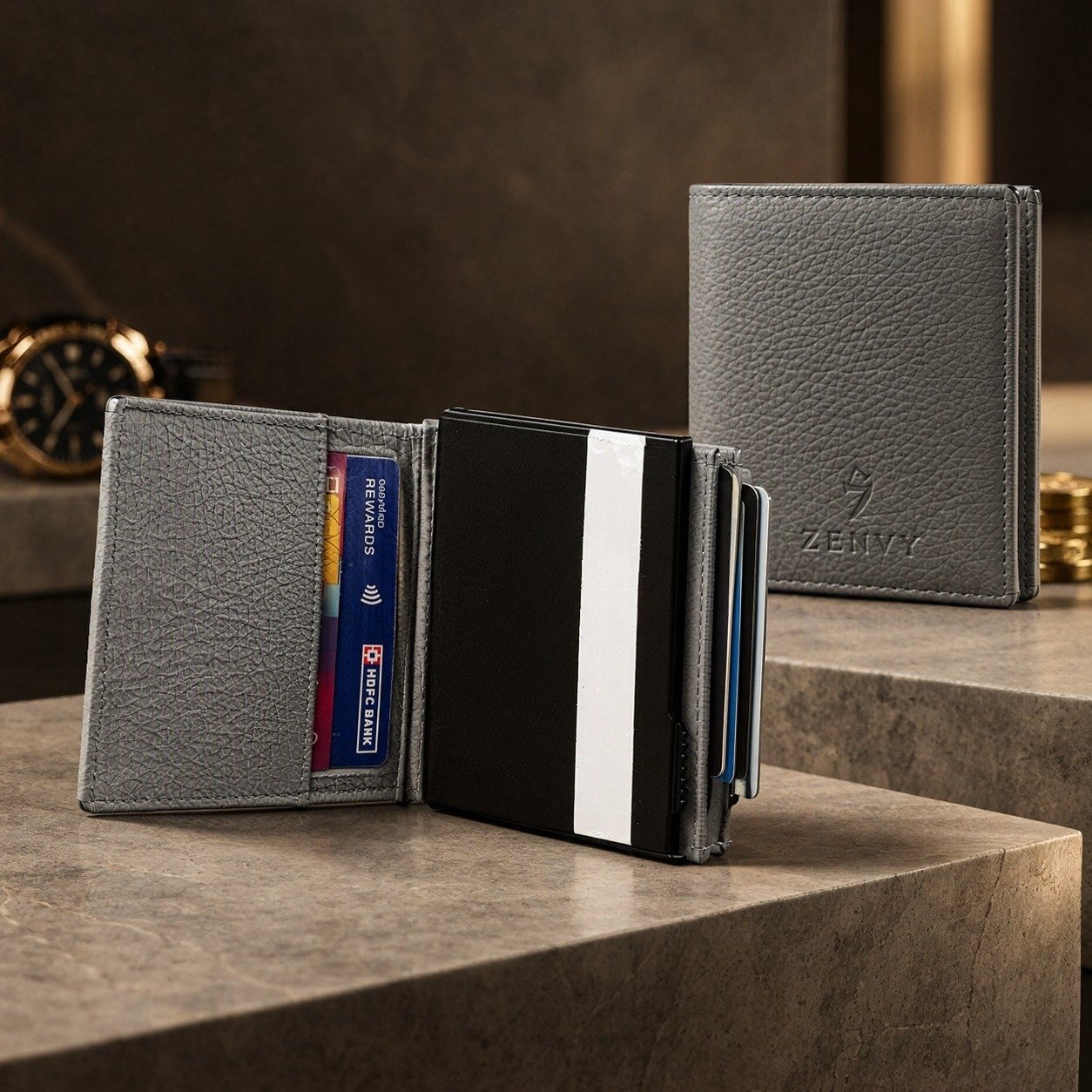 Zenvy Zeni Pebbled Leather RFID Cardholder